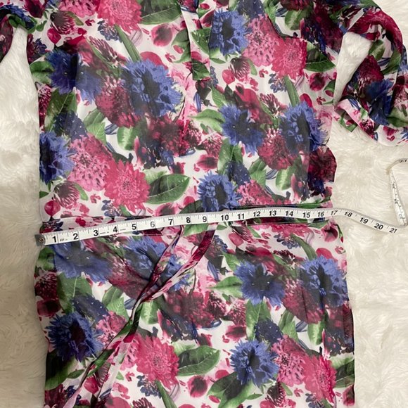 STYLEWE ELENYUN Semi sheer Multicolor Floral Silk Midi Dress with Ivory slip XL - Picture 5 of 16